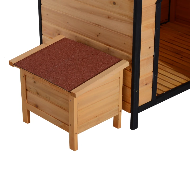 PawHut 116Lx79Wx82 H cm Elevated Pet House W/Opening Roof-Wood