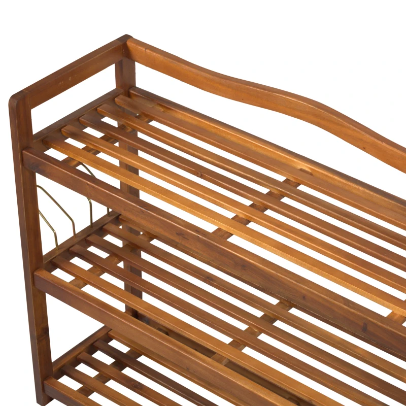 HOMCOM 12 Pairs Shoe Rack W/ Slipper Hanger, Acacia Wood-Teak Colour