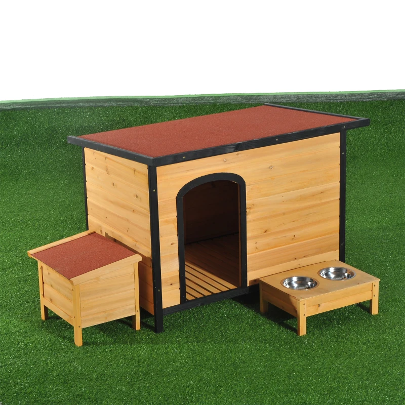 PawHut 116Lx79Wx82 H cm Elevated Pet House W/Opening Roof-Wood