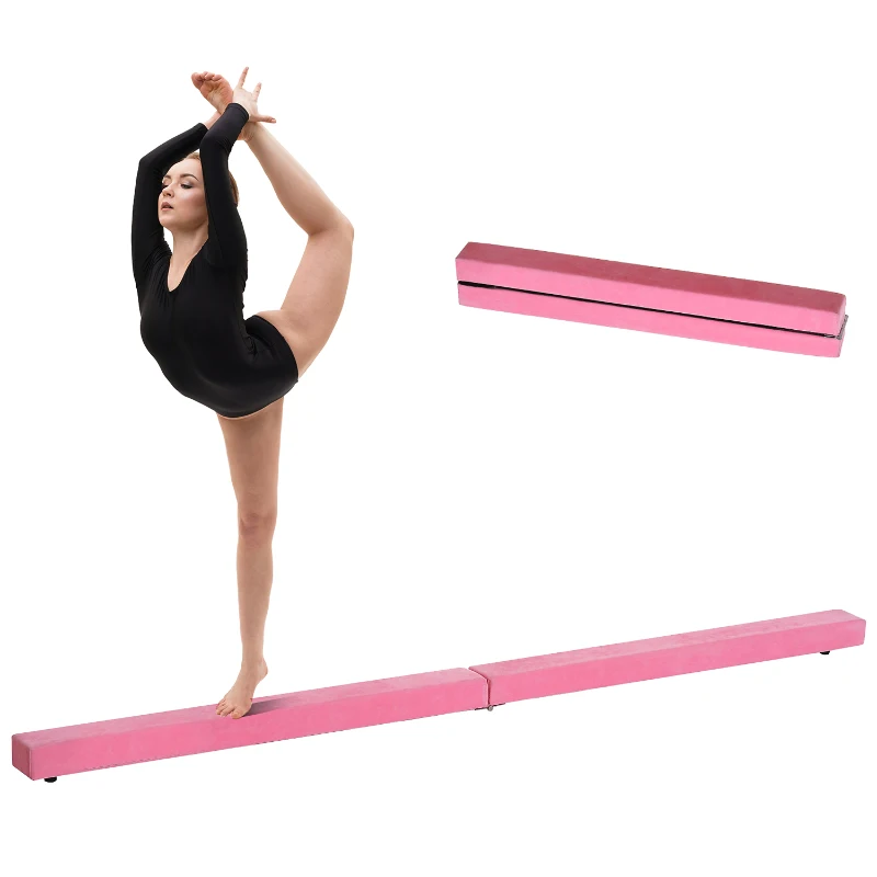HOMCOM Suede Upholstered Wooden Folding Balance Beam Trainer Pink