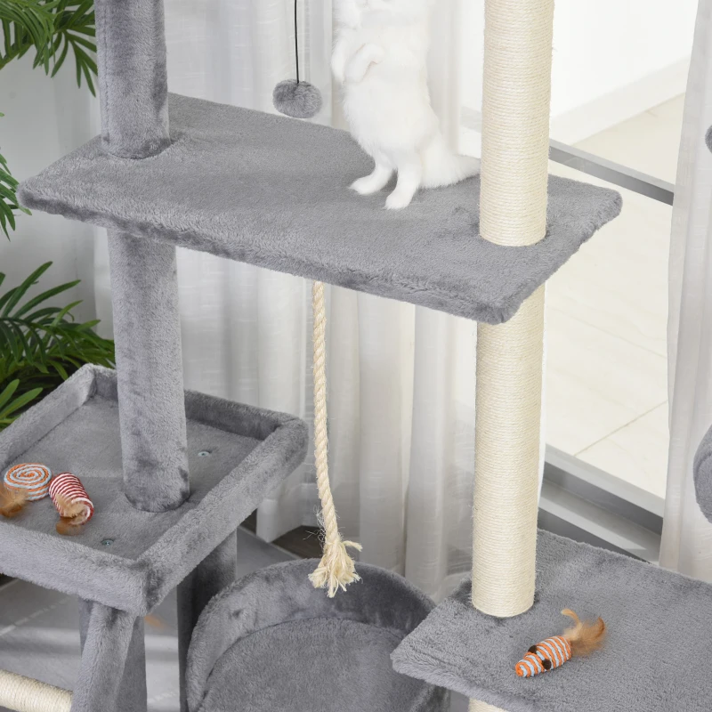 PawHut Cats Sisal Rope Multi-Level Activity Scratching Tree Grey