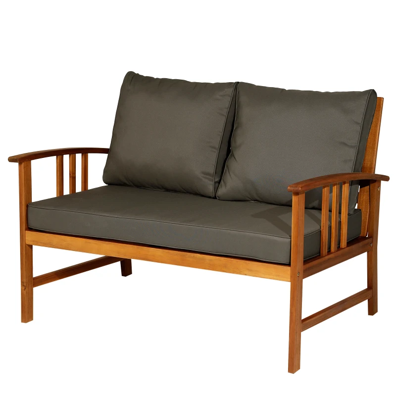 Outsunny 4pcs Acacia Wood Outdoor 4-Seater Table Chair Set Chat w/ Cushions Patio Garden