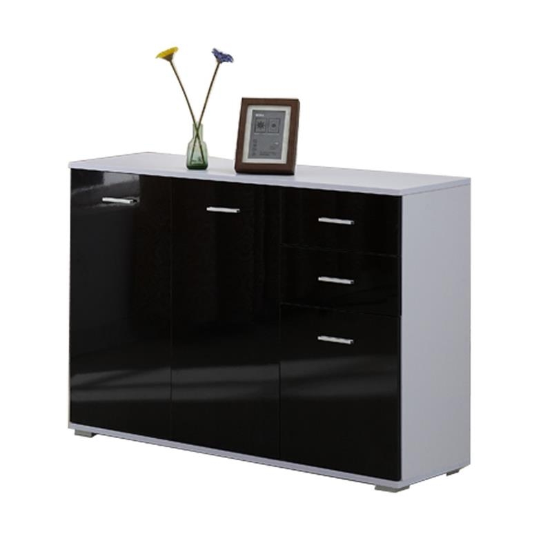 HOMCOM Side Cabinet Living Room High Gloss Black Modern Cabinet Table ...