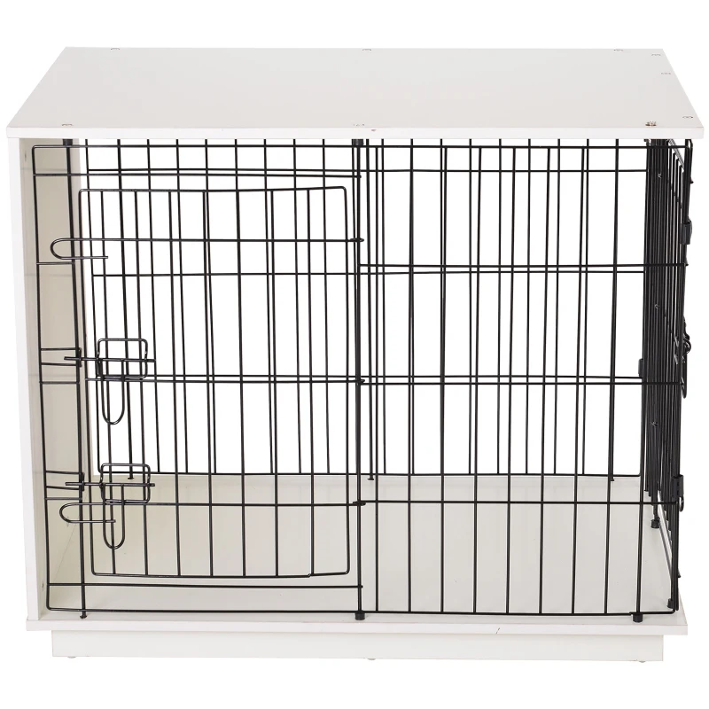 PawHut 35" MDF Base Metal Wire 2-Door Small Pet Cage White
