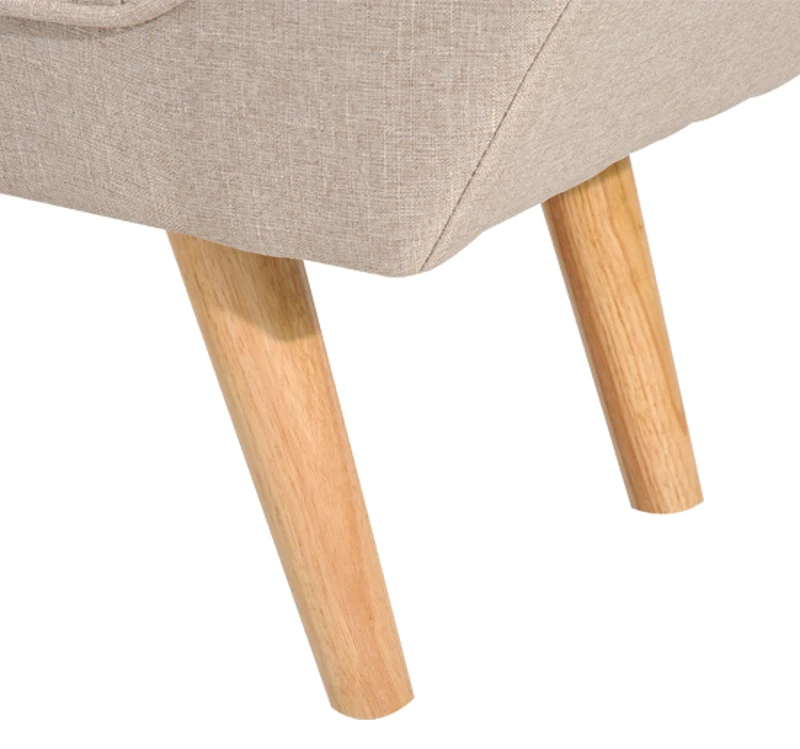 HOMCOM Linen Upholstered Bedroom Bench w/ Oak Wood Legs Beige