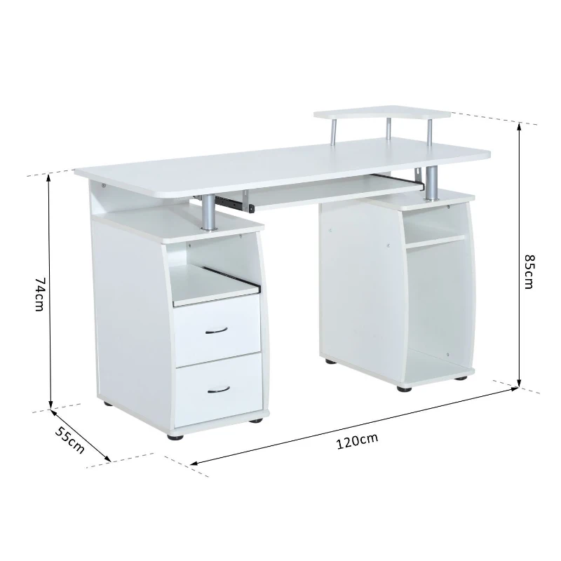 HOMCOM MDF Multi-Level Home Office Workstation Desk with Drawers White