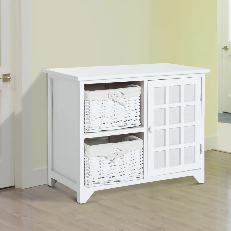 HOMCOM Entry Storage Cabinet W/2 Baskets&Cabinet-White