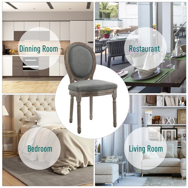 HOMCOM Antique Dining Chairs, Set of 2 Elegant French-Style w/ Wood Frame Foam Seats Foot Pads Carved Legs Vintage Back