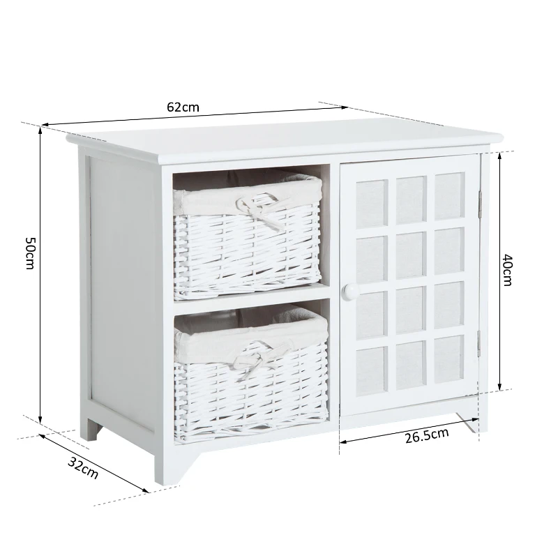 HOMCOM Entry Storage Cabinet W/2 Baskets&Cabinet-White