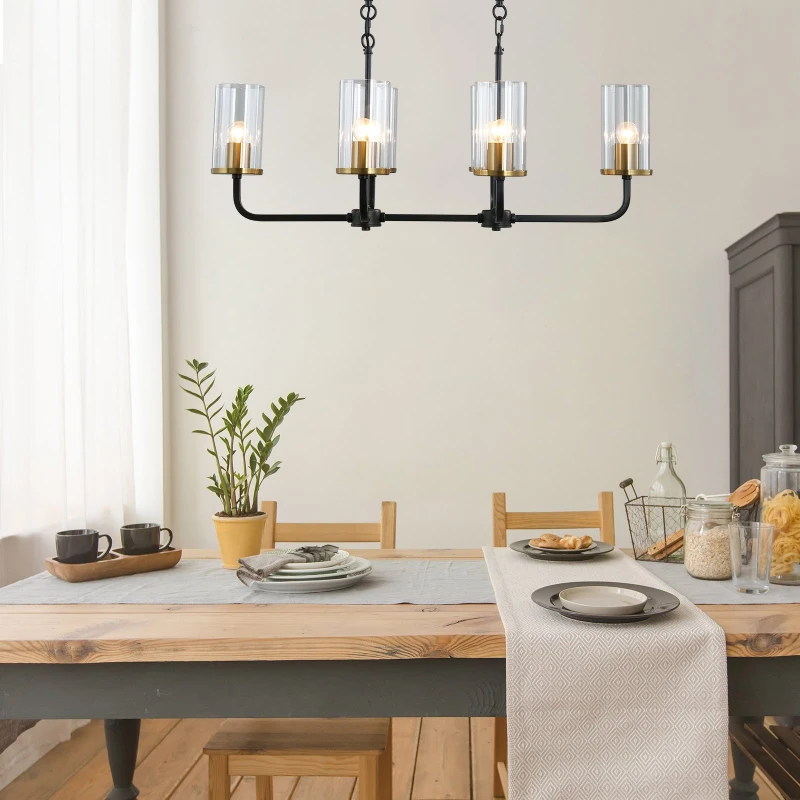 HOMCOM Steel Frame 6 Glass Light Ceiling Pendant Black/Gold