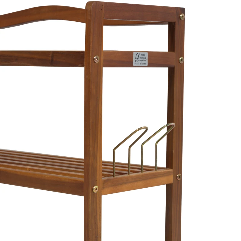 HOMCOM 12 Pairs Shoe Rack W/ Slipper Hanger, Acacia Wood-Teak Colour