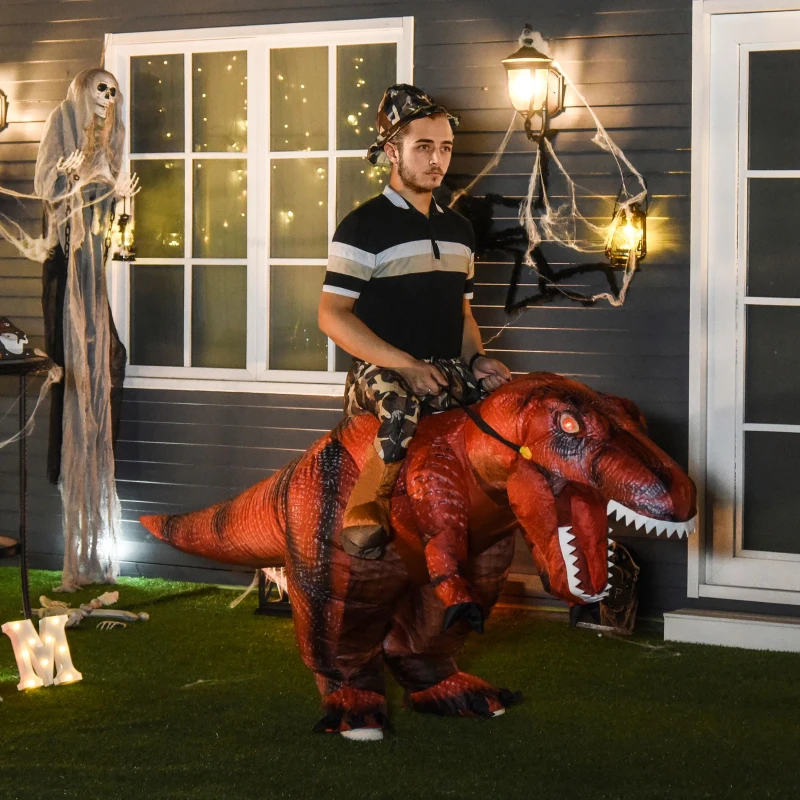 HOMCOM Polyester LED-Lit Inflatable T-Rex Costume Red
