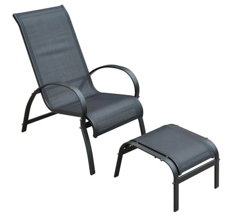 Outsunny 5 Pc Garden Lounger Set: 2 xChairs, 1 xCoffee Table, 2 xFoot Stool-Black