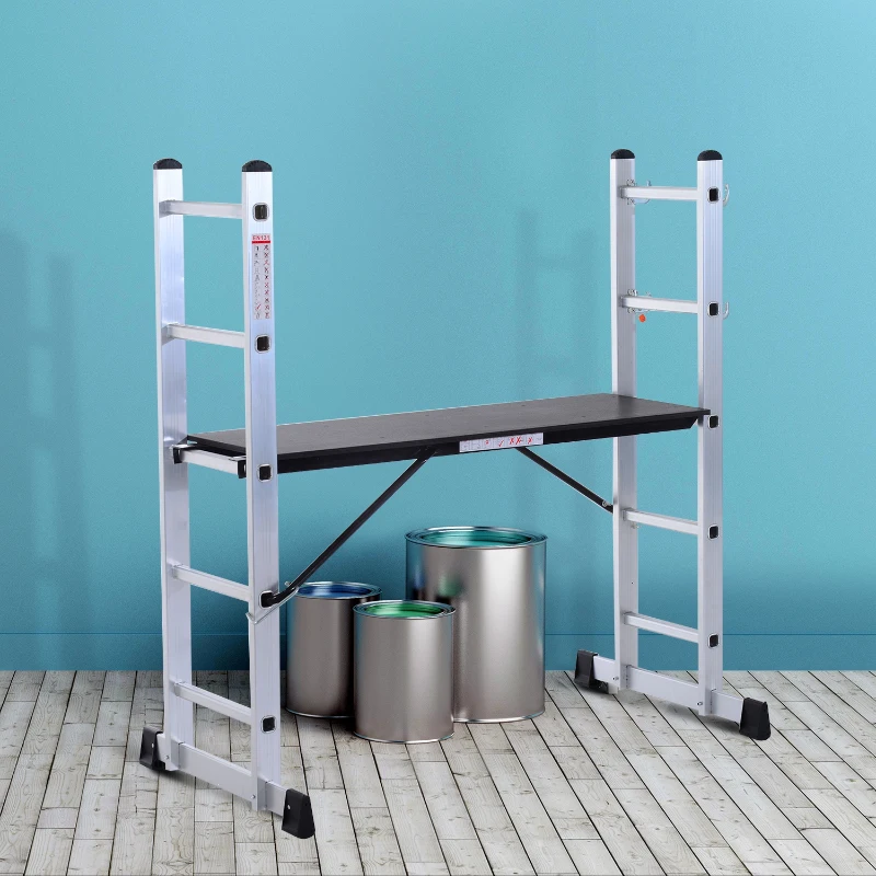 HOMCOM 140 cm Folding Aluminum Ladder A-type-Silver