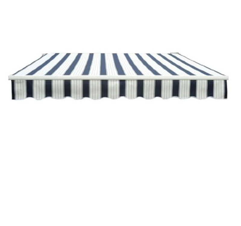 Outsunny Manual Retractable Awning, 3.5x2.5 m-Dark Blue/White Stripes