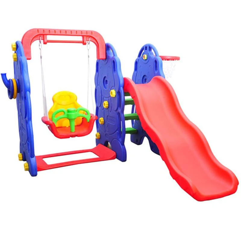 HOMCOM Kids Garden Playground W/ Swing Slide and Basketball Hoop-Red/Blue