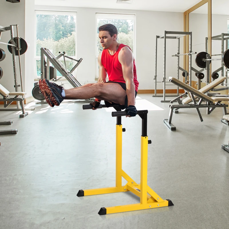 HOMCOM Dip Station, Steel Pipe PVC, 66Wx75Dx83-119H cm-Yellow/ Black