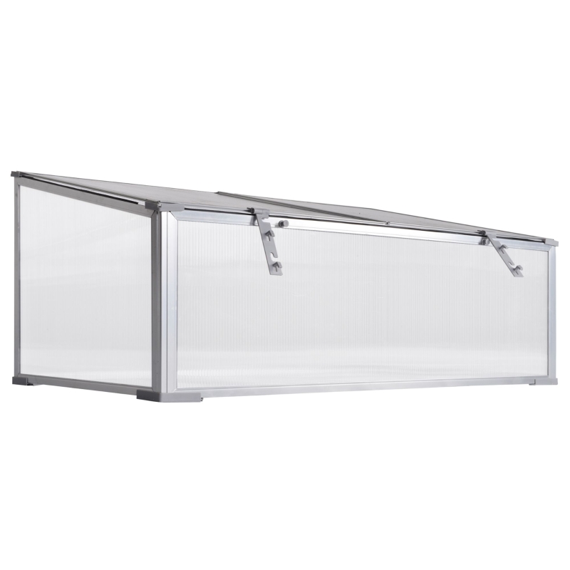 Outsunny Garden Polycarbonate Cold Frame Greenhouse Grow House Flower Vegetable Plants Bed Aluminum Frame 99L x 59.5W x 43.5H cm