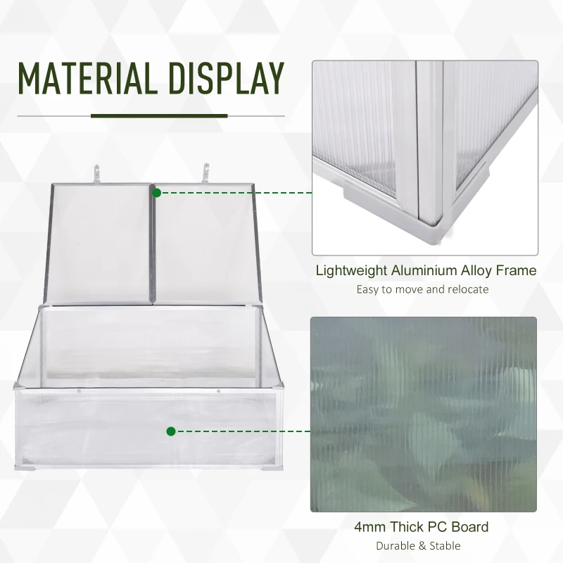Outsunny Garden Polycarbonate Cold Frame Greenhouse Grow House Flower Vegetable Plants Bed Aluminum Frame  99L x 59.5W x 43.5H cm