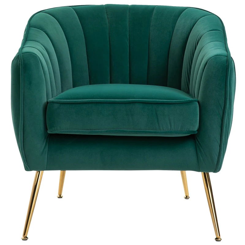 HOMCOM Velvet-Look Polyester Upholstered Decedent Armchair Emerald Green