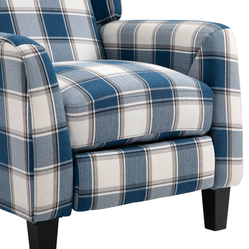 HOMCOM Polyester Upholstered Reclining Plaid Armchair w/ Retractable Footrest Blue