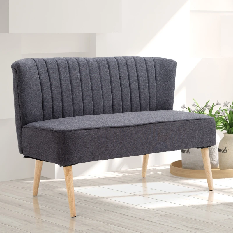 HOMCOM 2-seater Loveseat, Armless, Double Seat, Padded Linen Wood Leg Dark Grey