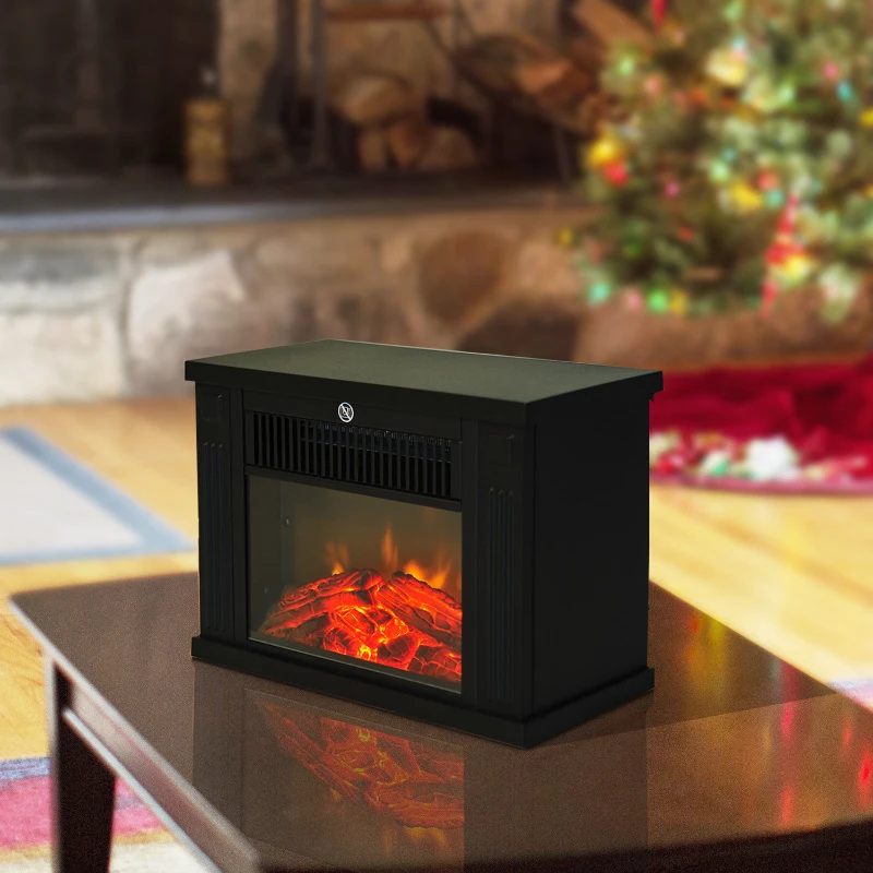 HOMCOM Fire Wood LED Flame Electric Fireplace-Black