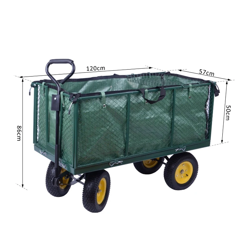Outsunny Heavy Duty Garden Trolleys 4 Wheels, Large Size-Green