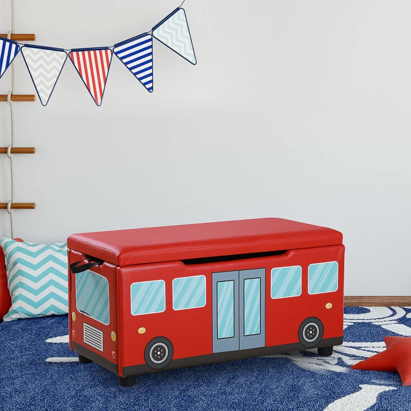 HOMCOM Kids PVC Collapsible Storage Bench Red