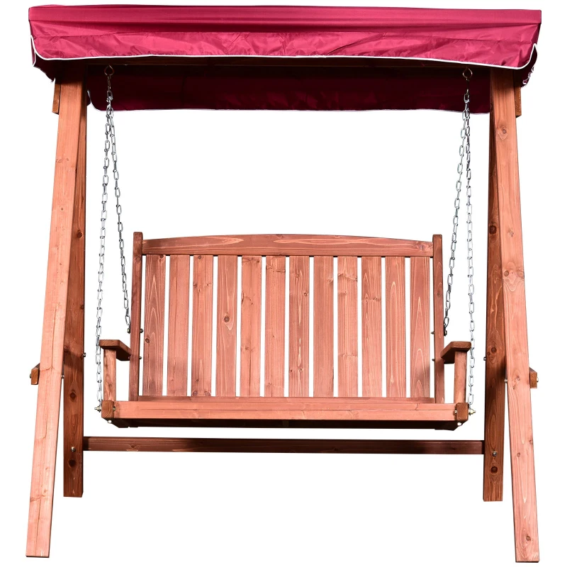 Outsunny Fir Wood 2-Seater Outdoor Garden Swing Chair w/ Canopy Wine Red