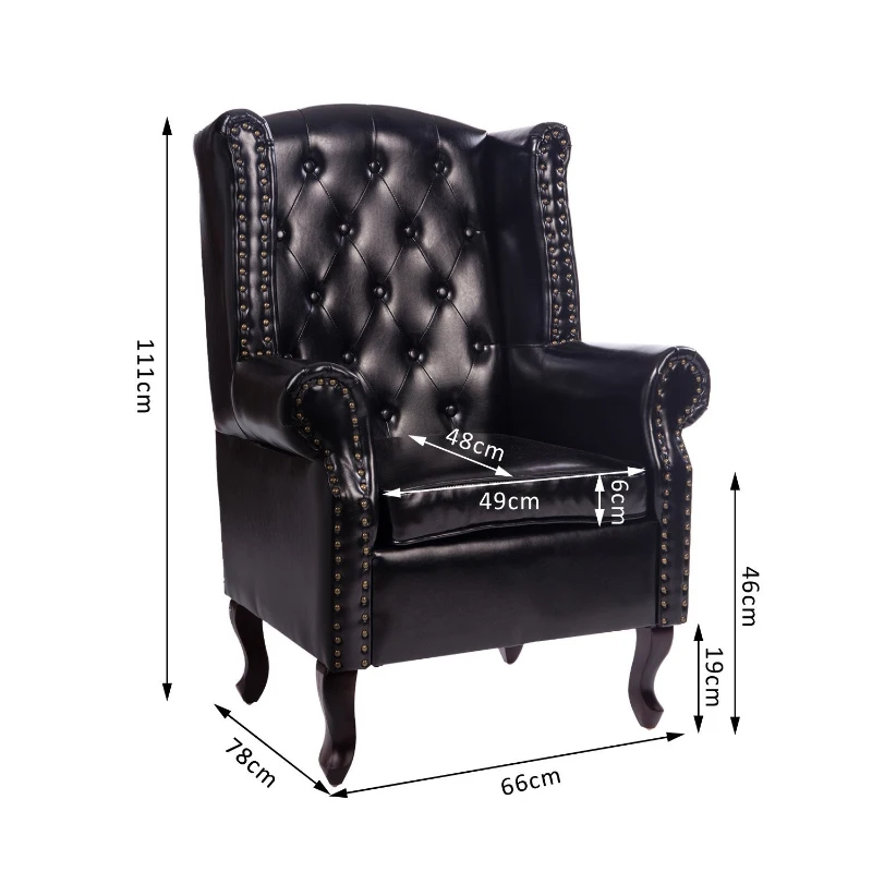 HOMCOM PU Leather Vintage Style High Back Armchair-Black