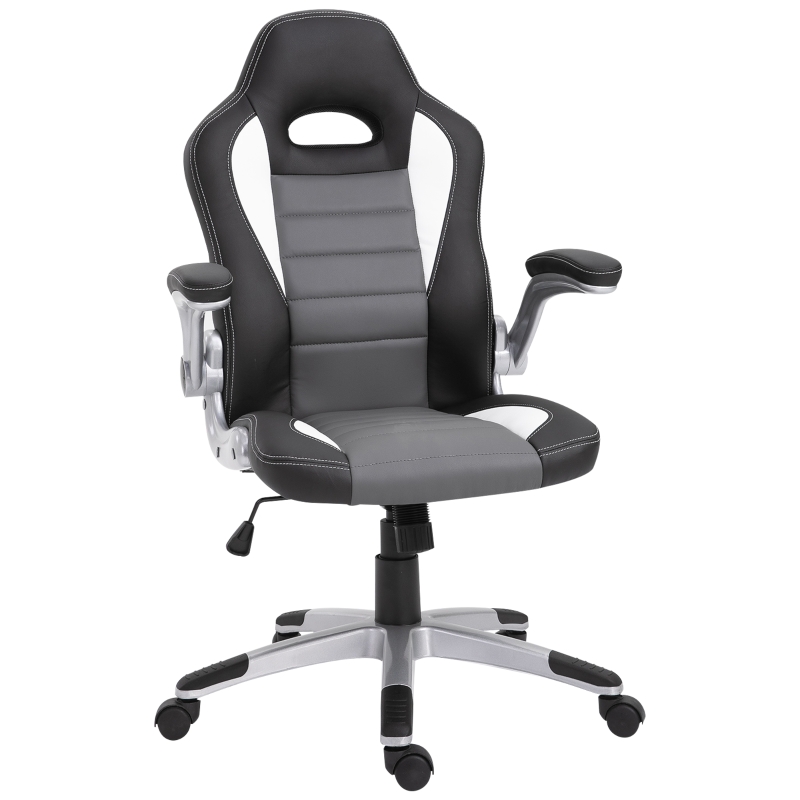 HOMCOM PU Leather Racing Office Chair-Black/Grey/White