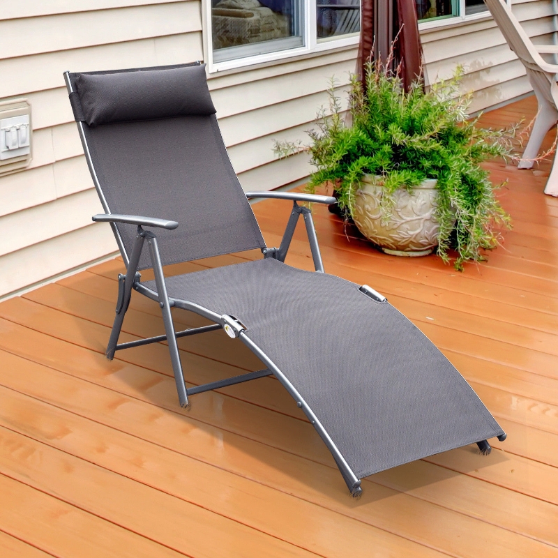 Outsunny Sun Lounger Grey Outdoor Garden Foldable Reclining Chair
