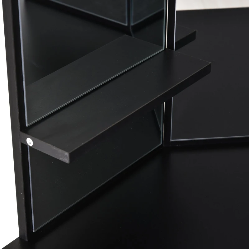 HOMCOM Elegant Dressing Table w/ Tri-Mirror 5 Drawers 2 Shelves Vanity Dresser Black