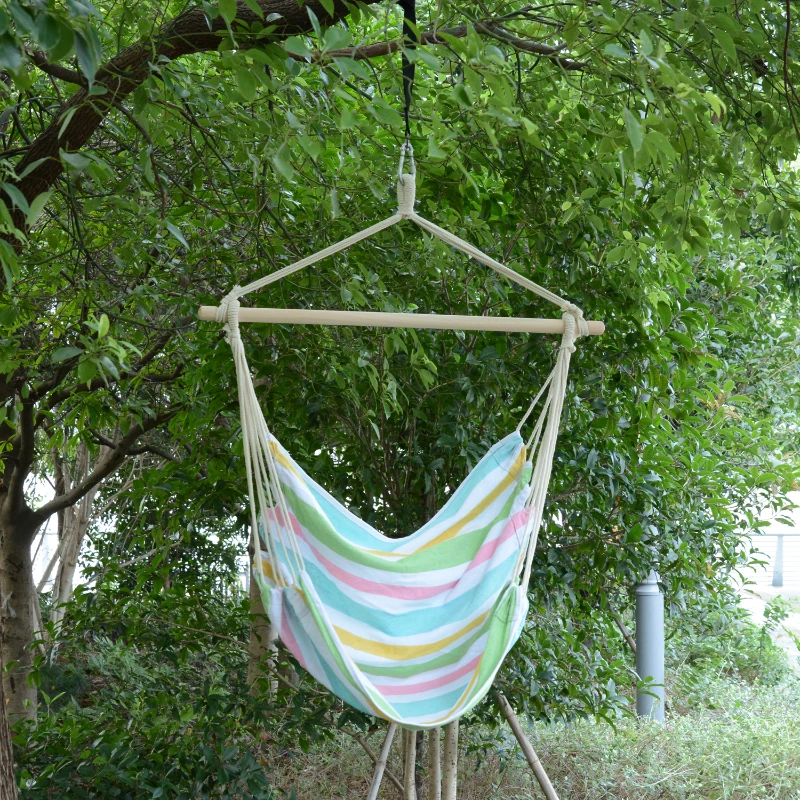 Outsunny Hanging Swing Chair, Cotton Cloth Size: 100Lx90W cm-Multi-colour stripes, white rope