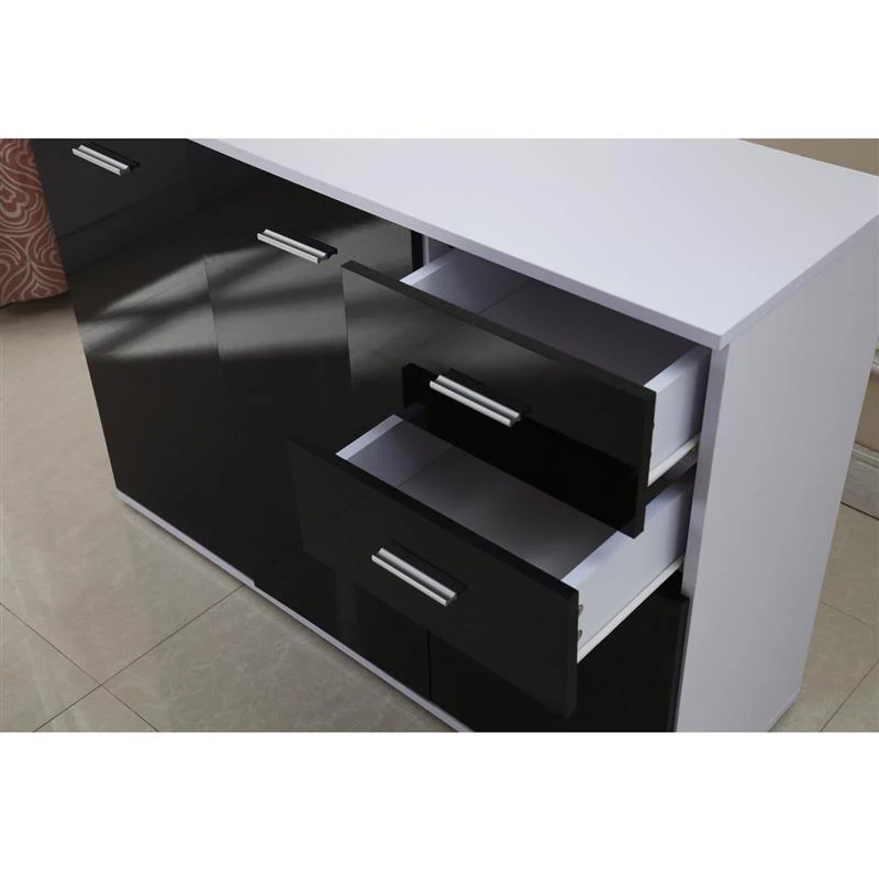 HOMCOM High Gloss Side Cabinet, 106x35x76 cm-Black/White