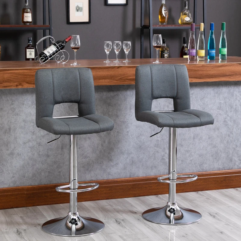 HOMCOM Modern Fabric Bar stool Armless Adjustable Height with Swivel Seat, Set of 2