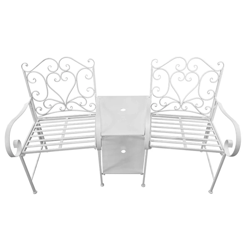 Outsunny Metal Outdoor Garden Bench Middle Small Table High Backrest 2 Seater