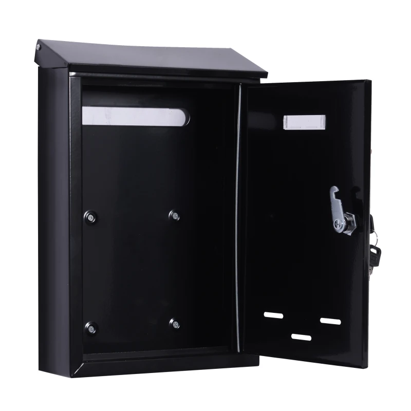 HOMCOM Wall Mounted Metal Letterbox W/2 Keys, 24Lx9.5Wx35.5Hcm-Black