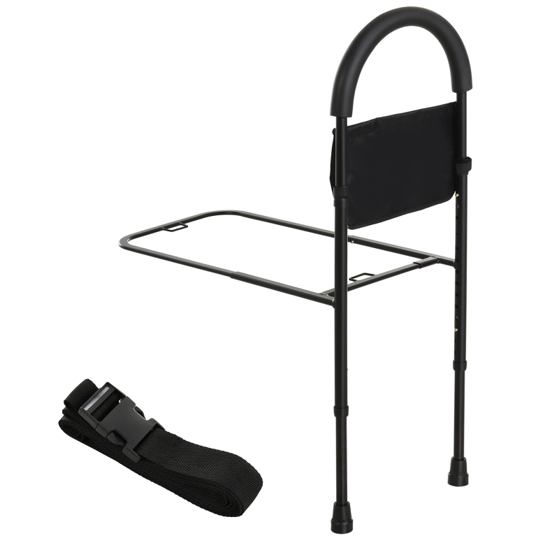 HOMCOM Steel Frame Bed Support Handle w/ Pocket Black