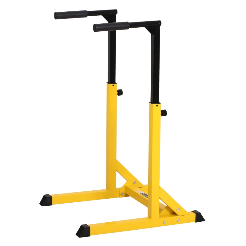 HOMCOM Dip Station, Steel Pipe PVC, 66Wx75Dx83-119H cm-Yellow/ Black