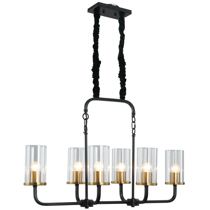 HOMCOM Steel Frame 6 Glass Light Ceiling Pendant Black/Gold