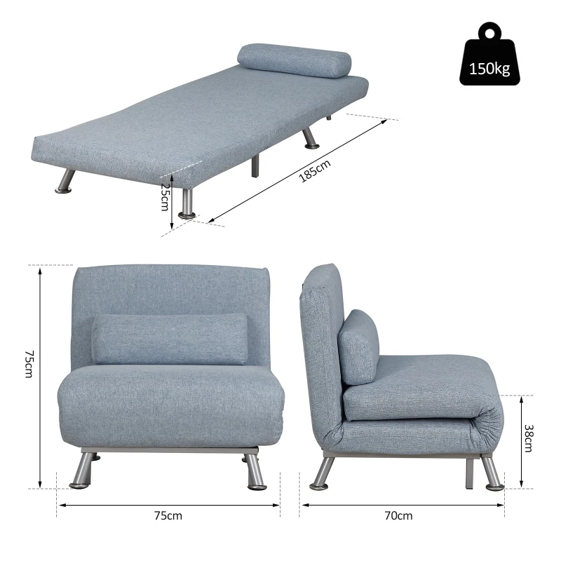 HOMCOM Faux Suede 5-Position Futon Single Sofa Bed Blue