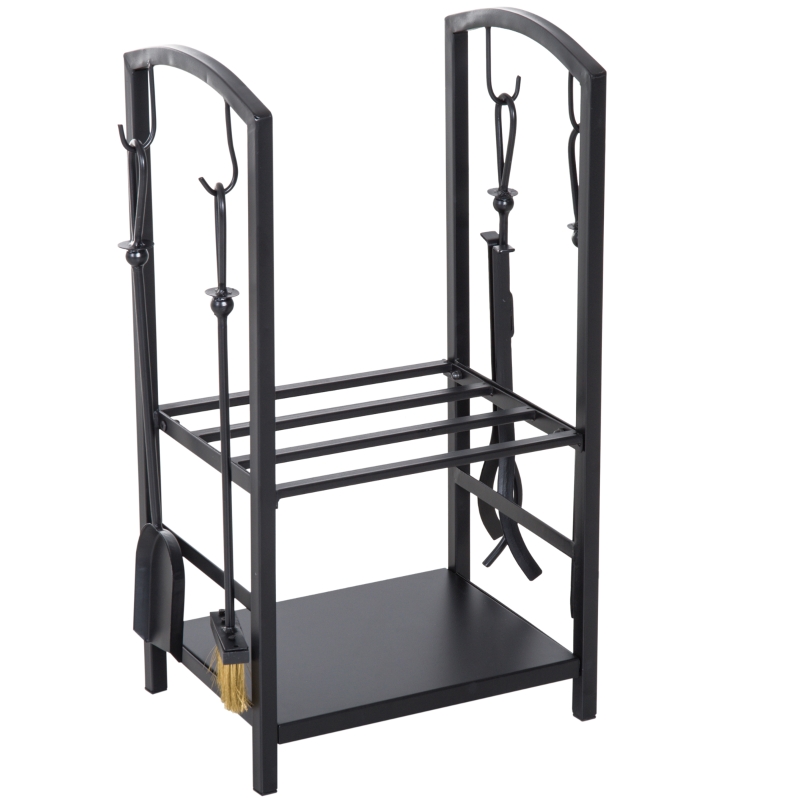 HOMCOM Wood Holder W/Accessories, Steel-Black