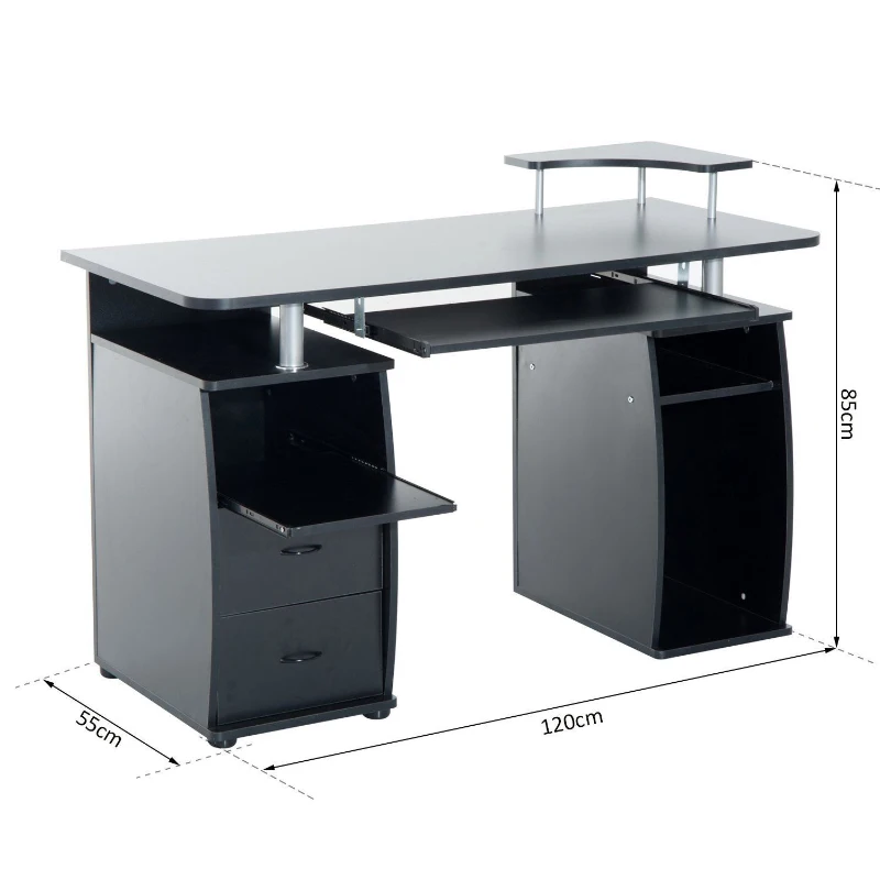 HOMCOM MDF Multi-Level Home Office Workstation Desk with Drawers Black