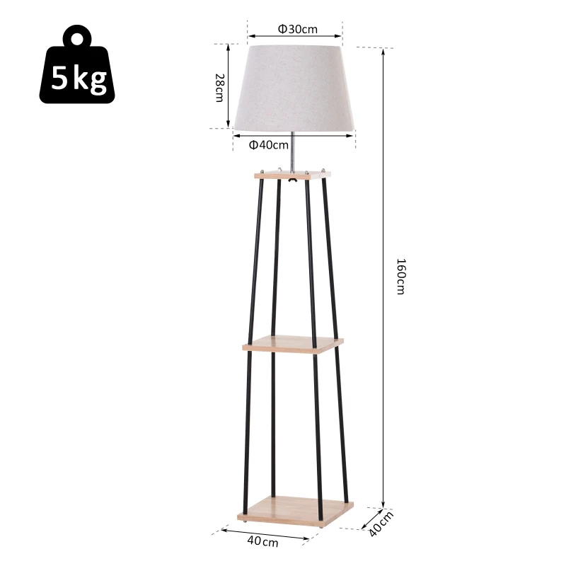 HOMCOM Metal Frame 3-Tier Shelf Tripod Lamp w/ Foot Switch Beige
