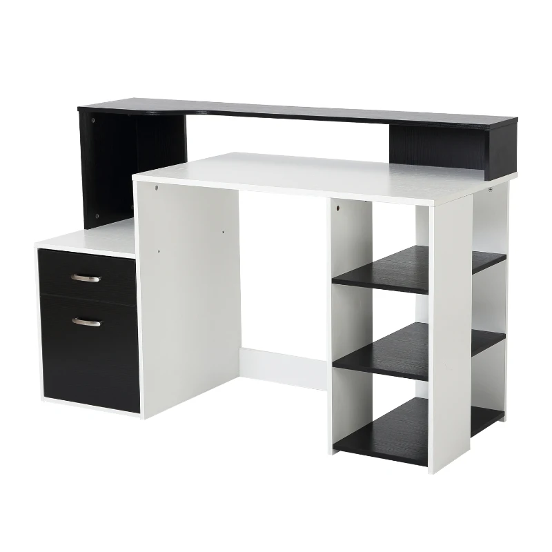 HOMCOM Wooden Computer Desk 140L x 55D x 92H cm-Black/White