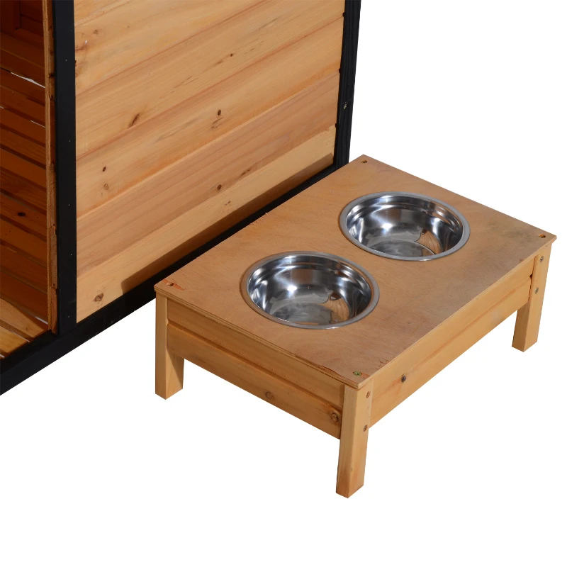 PawHut 116Lx79Wx82 H cm Elevated Pet House W/Opening Roof-Wood