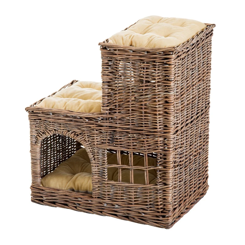 Pawhut Handcrafted Wicker Cat Cave Play House