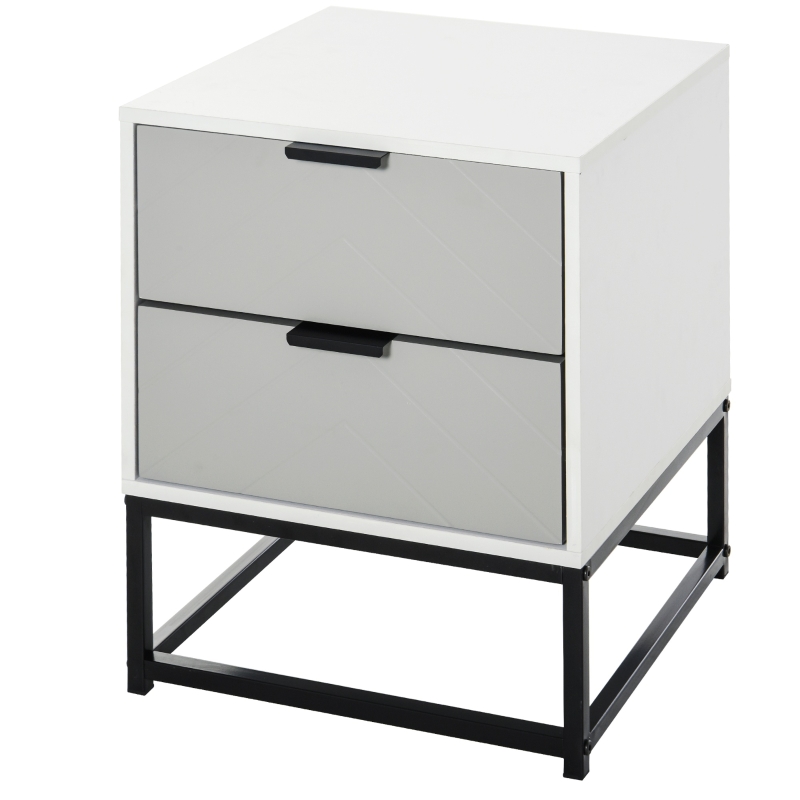 HOMCOM Side Table Steel Elevated 2-Drawer Bedside Cabinet White